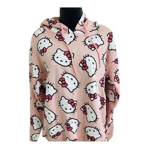 Hello Kitty pink hello kitty logo all‎ over fluffy cozy hoodie size large new